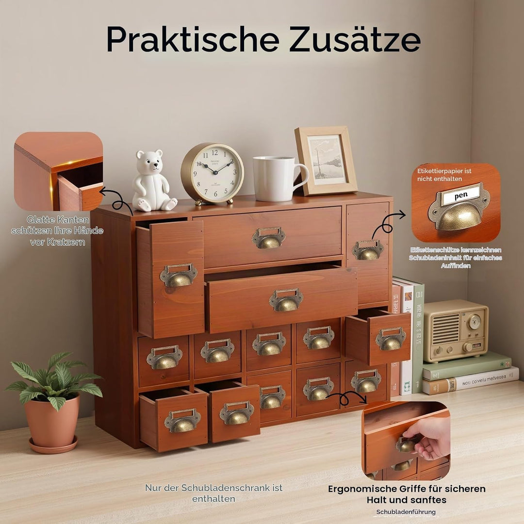 Mini Kommode mit 14 Schubladen Vintage Schubladenschrank Holz-Apothekerschrank für den Tisch geeigne