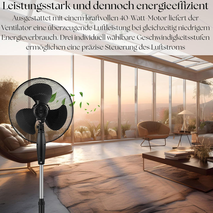 Echos® Standventilator Ø43cm kraftvoller Ventilator sehr leise energiesparend hoher Luftdurchsatz 3