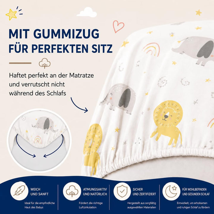 FlyIdeas Spannbettlaken für Beistellbett 90x55 cm, 2 STK - 2 Spannbettlaken für alle Babybettchen Ma