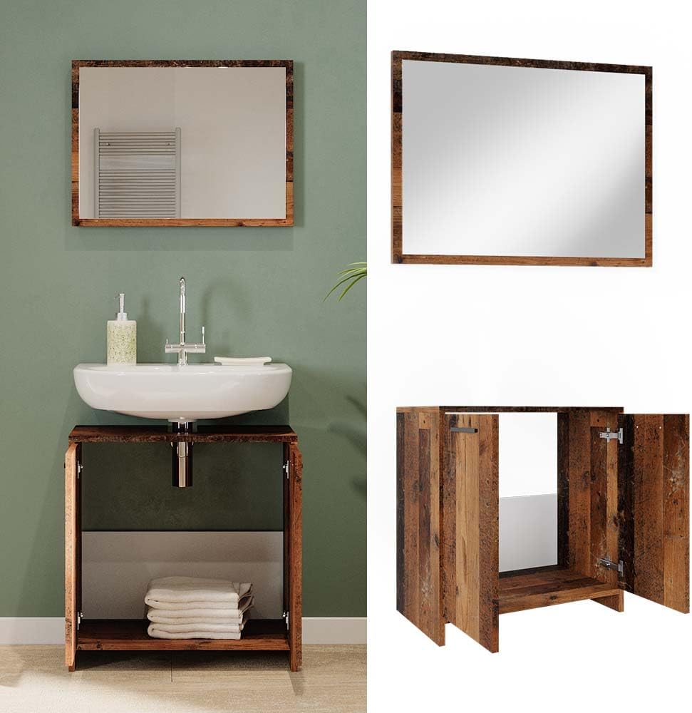 Vicco Badmöbel Set Kiko, Eiche rustikal, 2 Teile Eiche Rustikal Set 1, Eiche Rustikal Set 1