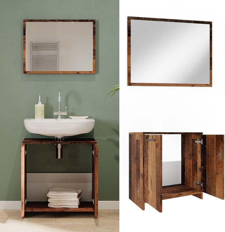 Vicco Badmöbel Set Kiko, Eiche rustikal, 2 Teile Eiche Rustikal Set 1, Eiche Rustikal Set 1