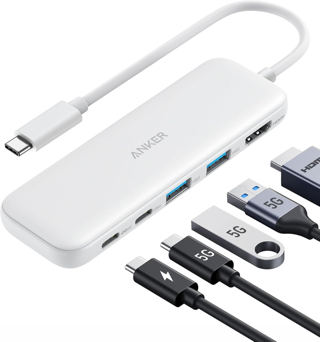 Anker 332 USB-C Hub (5-in-1) with 4K HDMI Display, 5Gbps - and 2 5Gbps USB-A Data Ports and for MacB