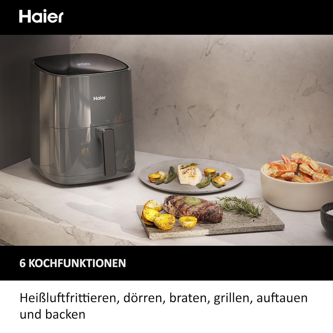 Haier Heissluftfritteuse mit LED DisplayI Airfryer mit 6 Programmen & 5L Volumen für 4 Personen I 15