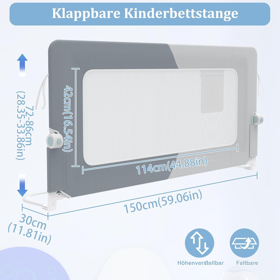 XMTECH 1st Bettgitter 150 cm Bettschutzgitter Kinderbettgitter für Kinder, Rausfallschutz Bett Babyb