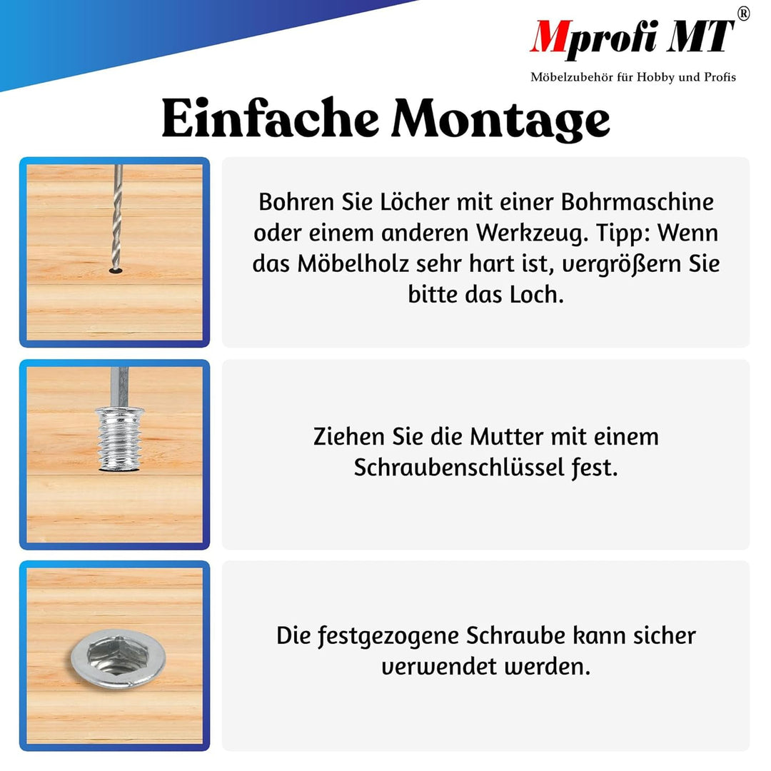 50 X Mprofi MT® Einschraubmutter-Einschraubmuffen-Innensechskantmuttern-Einschraubmutter-Gewindemuff