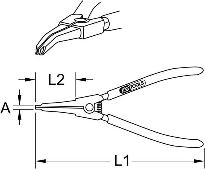 KS Tools 115.0992 Antriebswellen-Sicherungszange, leicht abgewinkelt
