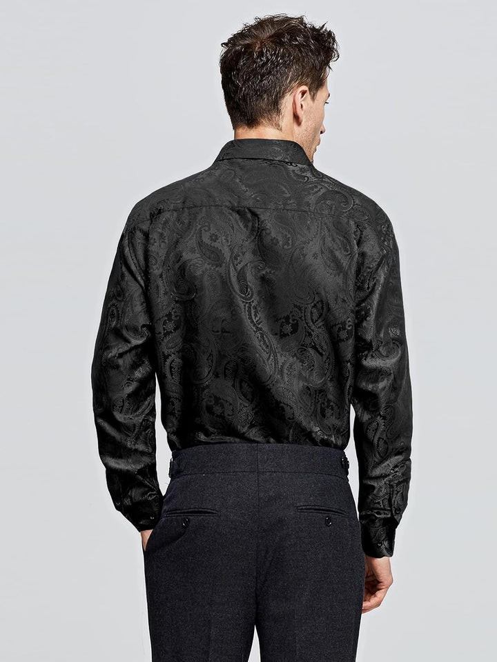 HISDERN Herren Paisley Hemd Langarm Satin Blumen Muster Hemd für Männer Jacquard Stickerei Freizeith