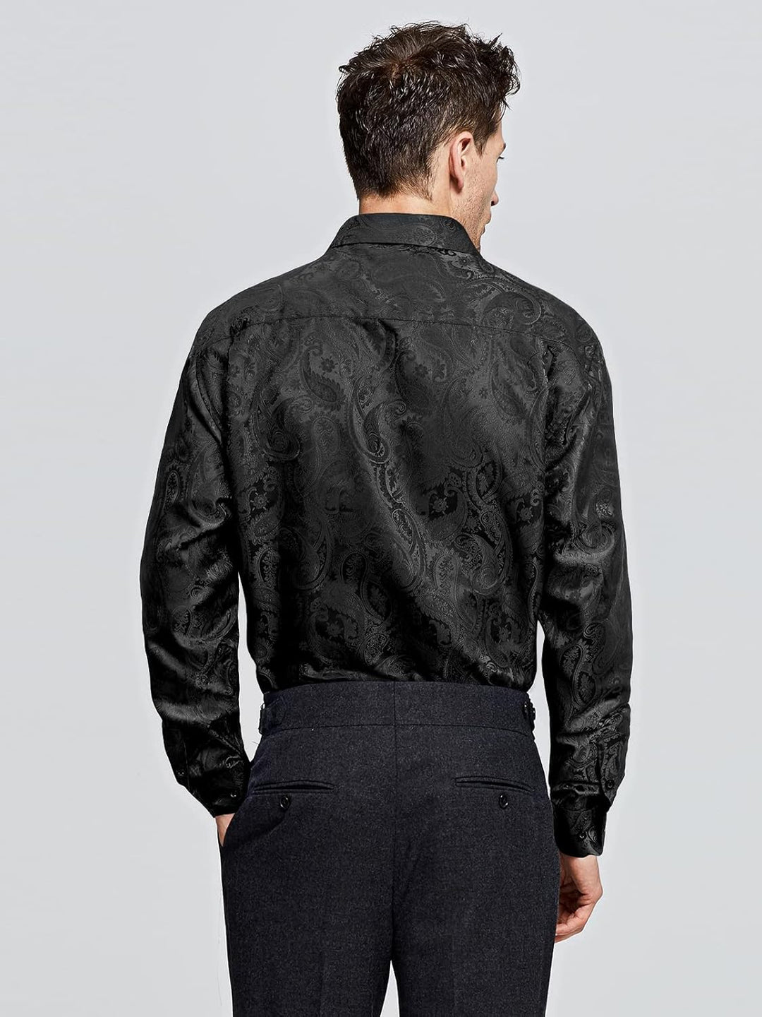 HISDERN Herren Paisley Hemd Langarm Satin Blumen Muster Hemd für Männer Jacquard Stickerei Freizeith