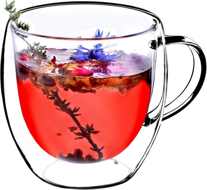 KADAX doppelwandige Glas Tasse, 250 ml, Glas mit breitem Griff, Trinkglas für Saft, Tee, Kaffee, Cap