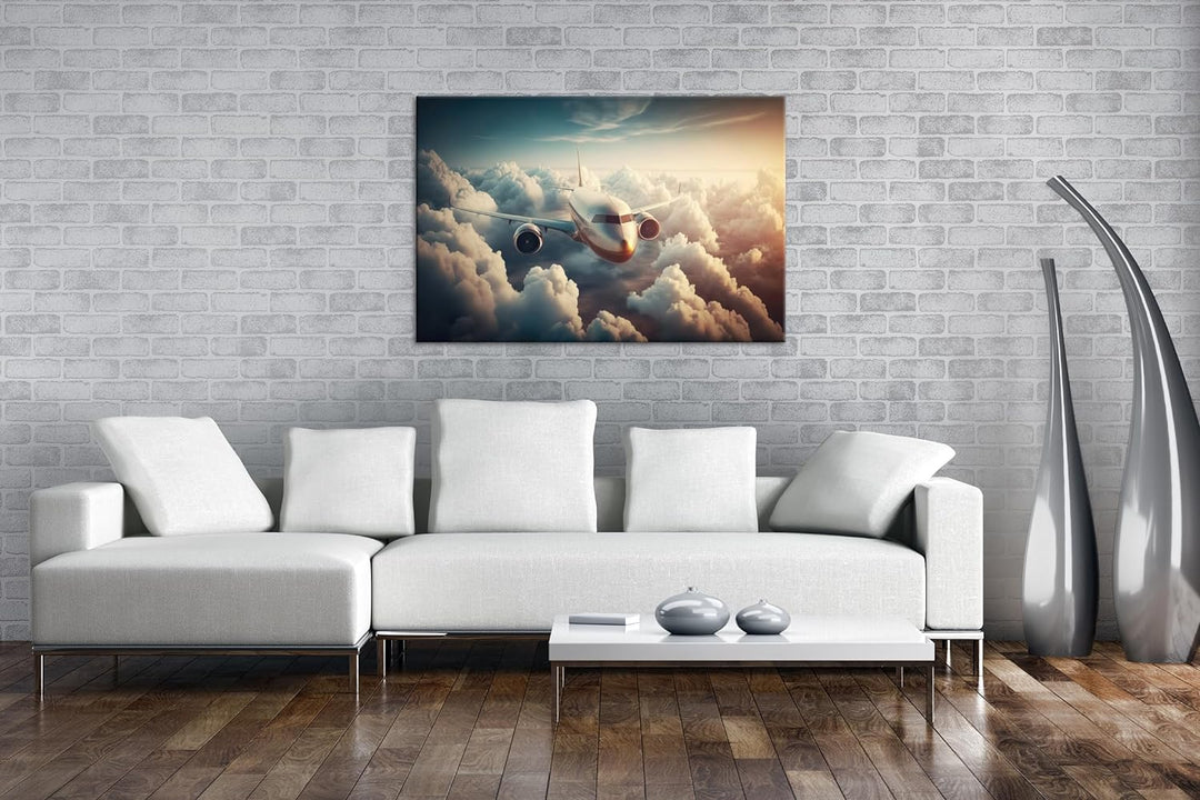 deyoli Flugzeug beim Sonnenaufgang Format: 80x60 cm als Leinwandbild, Motiv fertig gerahmt auf Echth