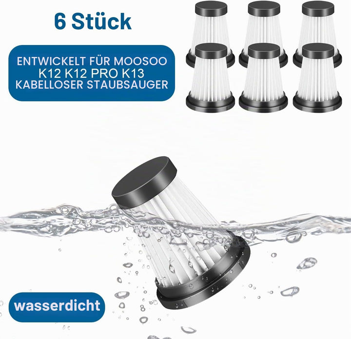 6 Stück HEPA-Filter für MOOSOO K12, K12 Pro, K13 kabelloser Staubsauger, für Genius Invictus One 1.0