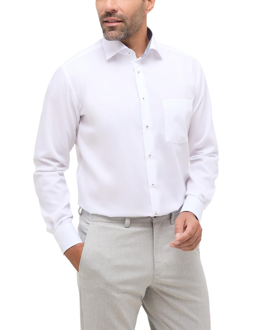 ETERNA Herren unifarbenes Popeline-Hemd MODERN FIT XS Weiss, XS Weiss