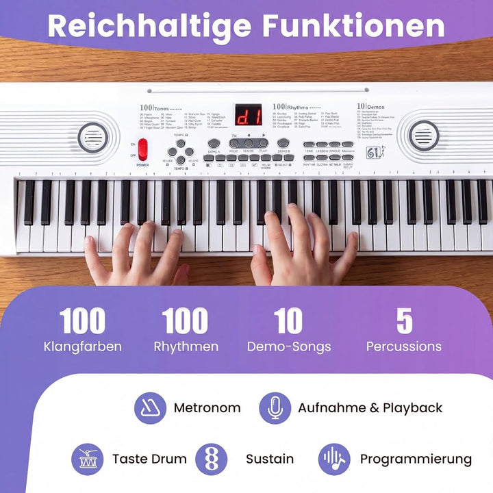 COSTWAY Keyboard Piano 61 Tasten, Digital Piano mit Ständer &amp; Mikrofon &amp; Tragetasche, E-Piano für Ei