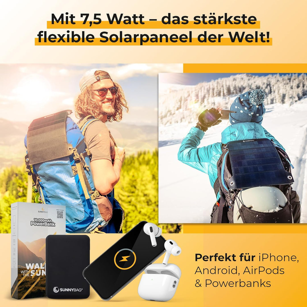 Sunnybag Leaf PRO | Award-Sieger: Das weltweit stärkste Flexible Solarpanel | 7,5 Watt | USB-Anschlu