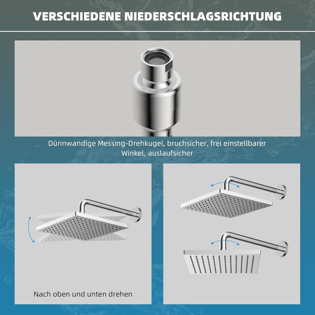 Hibbent Regenbrause Duschkopf(300 * 300MM),Edelstahl Regenduschkopf,Eckig Einbauduschköpfe,Spardusch
