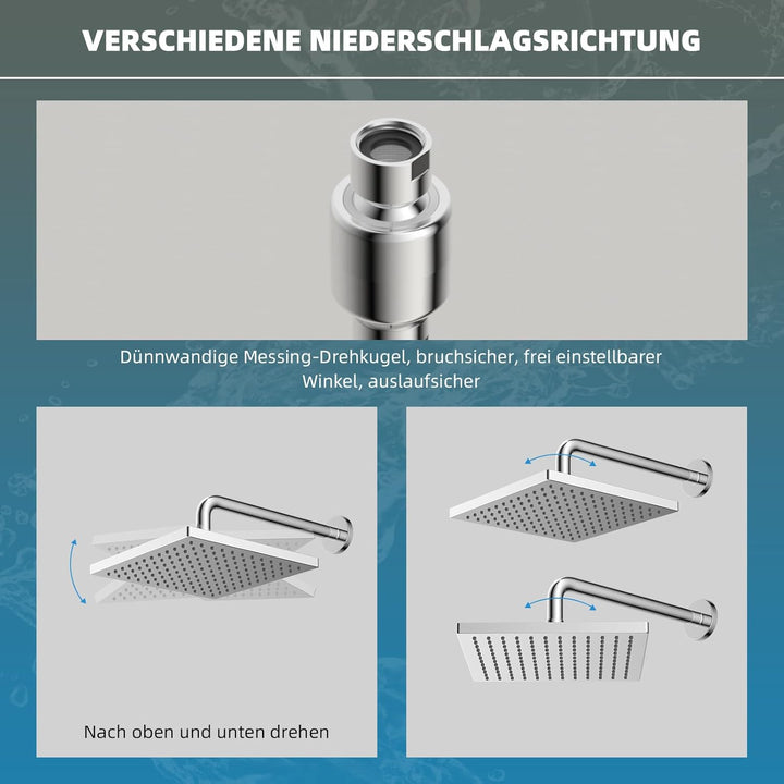 Hibbent Regenbrause Duschkopf(300 * 300MM),Edelstahl Regenduschkopf,Eckig Einbauduschköpfe,Spardusch