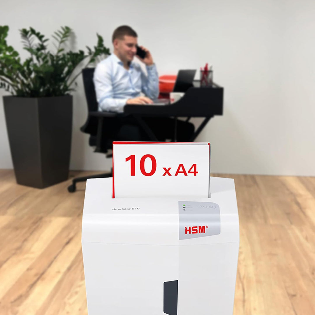 HSM shredstar S10 Aktenvernichter, Sicherheitsstufe P-2, 10 Blatt (Streifenschnitt) mit CD-Schredder