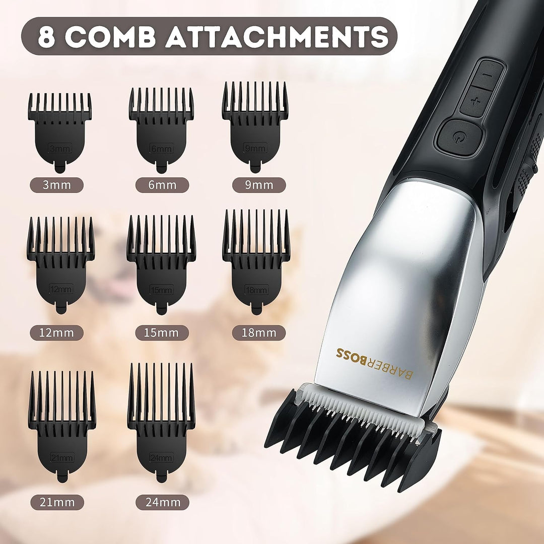BarberBoss Hundefriseur mit 8 Kammaufsätzen, schlankes Design mit 4 Geschwindigkeitsstufen, 100% was