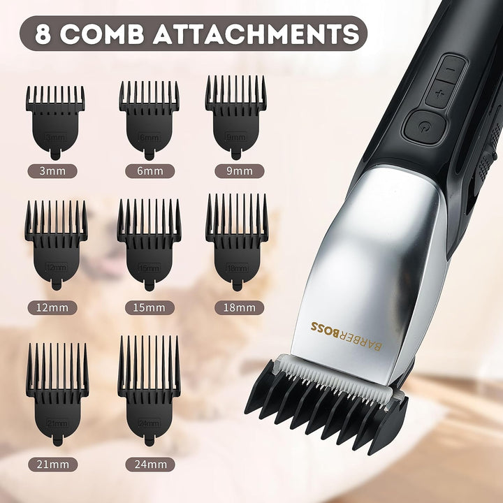 BarberBoss Hundefriseur mit 8 Kammaufsätzen, schlankes Design mit 4 Geschwindigkeitsstufen, 100% was