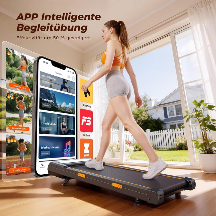 Walking Pad Steigung mit 12% Automatische, Dämpfung Laufbänder Schreibtisch mit Smart App, 2.5PS Mot