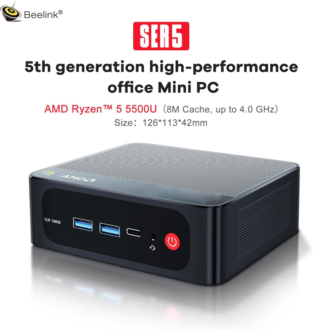 Beelink SER5 MAX Mini PC, AMD Ryzen 7 5800H, 8 Kerne, 16 Threads bis zu 4,4 GHz, 16 GB RAM, 500 GB S