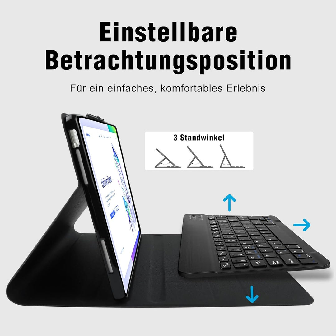 YUEJIDZ Tastatur Hülle für Xiaomi Redmi Pad SE, QWERTZ Deutsches Layout Bluetooth Schlanke Ledertasc