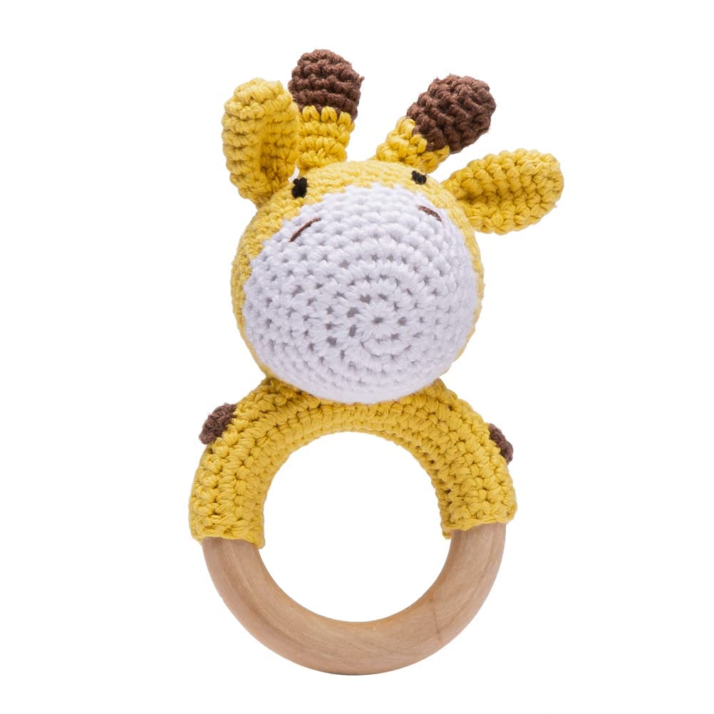 Youuys Babyrassel Gehäkelte Holz Häkeln Tiere Greifling Baby Holz Rassel Baby mit Sound Handmade Ras