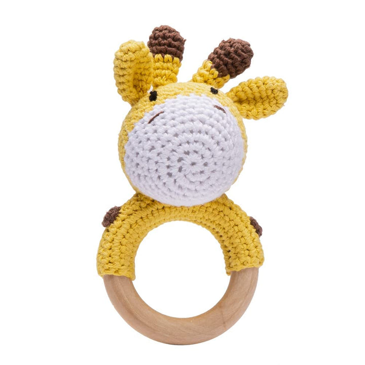 Youuys Babyrassel Gehäkelte Holz Häkeln Tiere Greifling Baby Holz Rassel Baby mit Sound Handmade Ras