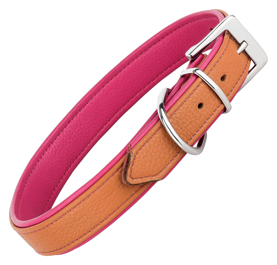 Schnüffelfreunde Lederhalsband Hund - Fun Line (XXL - 55-65cm, Beige-Pink) XXL Beige-Pink, XXL Beige
