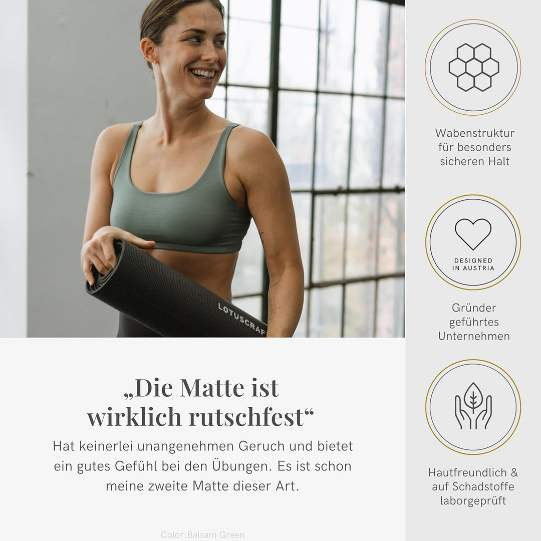 Lotuscrafts® Yoga Matte Rutschfest, 183 x 61 x 0,5 cm, Leichte Fitnessmatte auch als Gymnastikmatte,