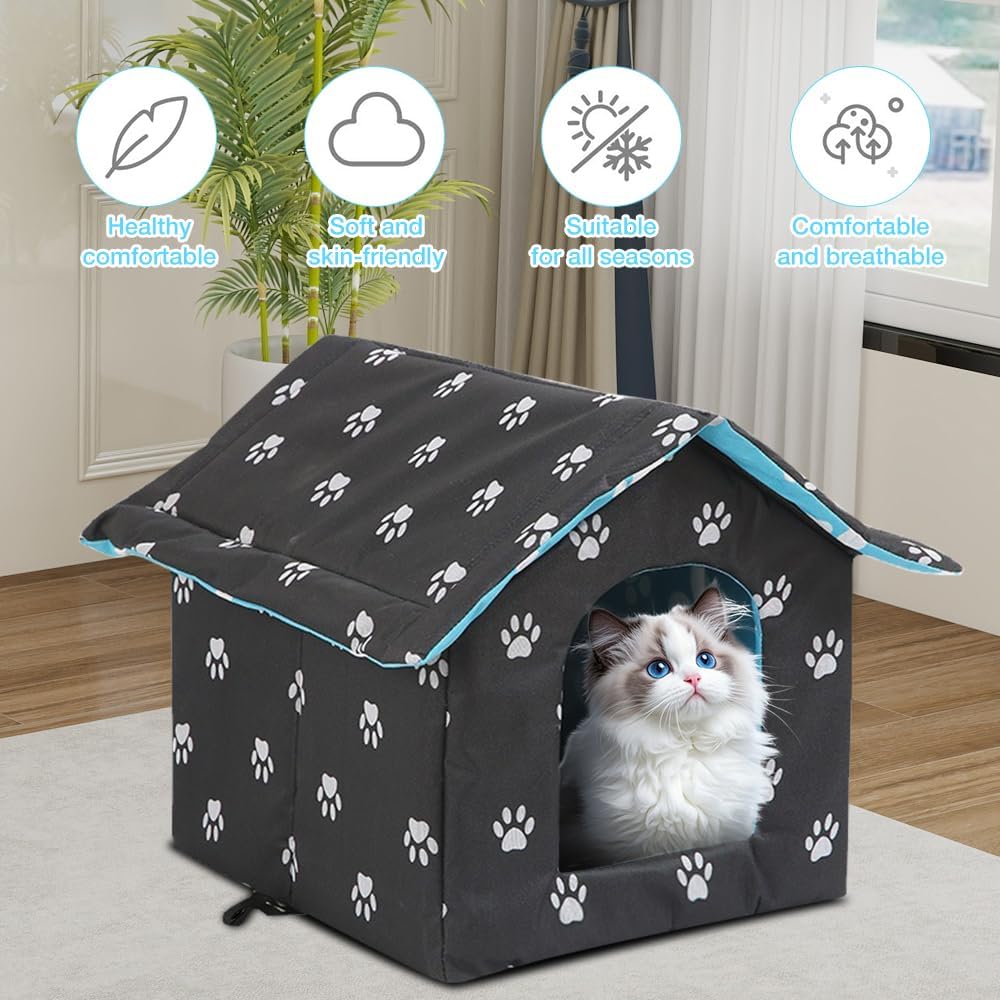 Katzenhaus Outdoor Winterfest, 35x33x30CM Wetterfest Katzenhaus für Draussen Gross mit Abnehmbarem W