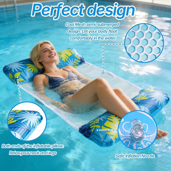 Luftmatratze Pool 2er Set, Wasserhängematte mit Netz für Jungen und Mädchen, Luftmatratze Wasser für