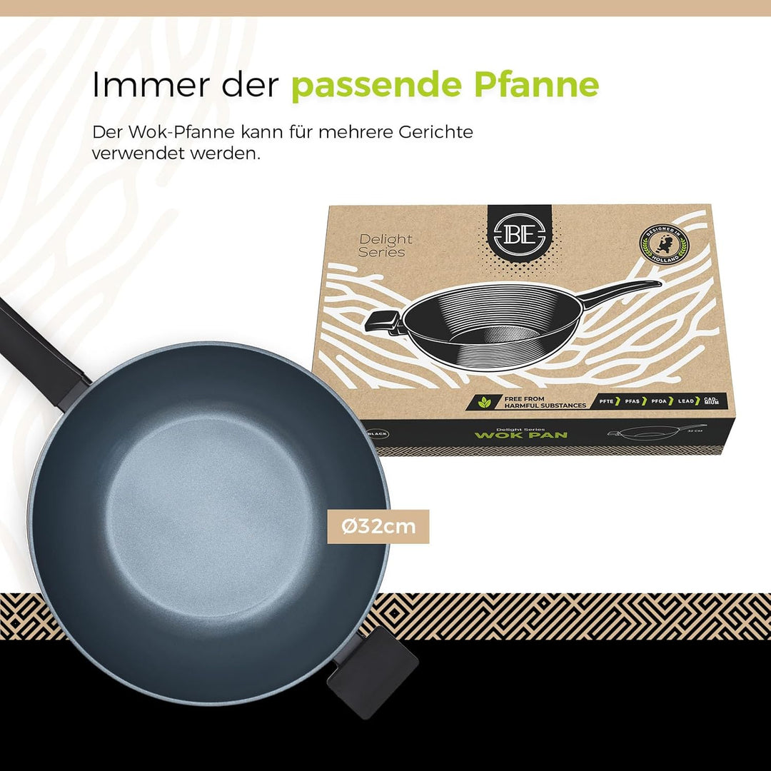 Be Living Wokpfanne – Ø 32 cm – Keramik – Induktion – PFAS-frei Antihaftbeschichtung – Delight-Serie