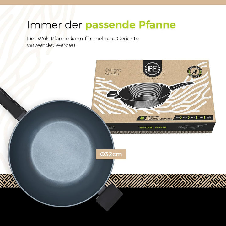 Be Living Wokpfanne – Ø 32 cm – Keramik – Induktion – PFAS-frei Antihaftbeschichtung – Delight-Serie