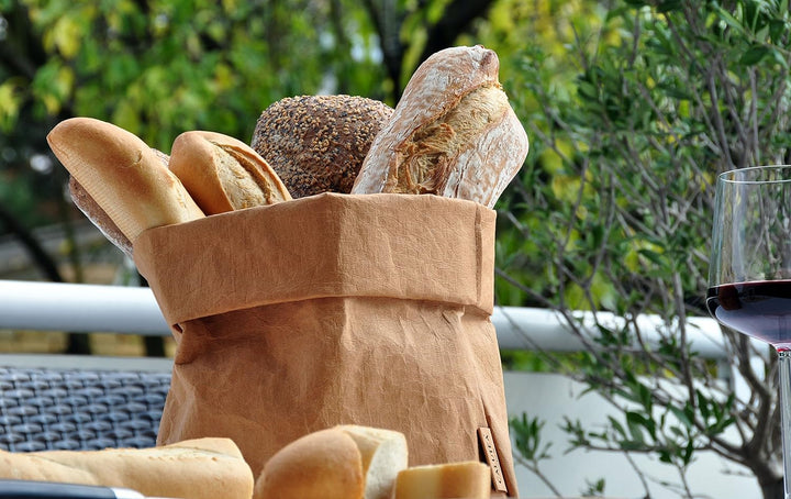 CALUTEA grosser XXL Brotkorb/Sand/modern/veganes Leder als Stoff Alternative/Brottasche/Brötchenkorb