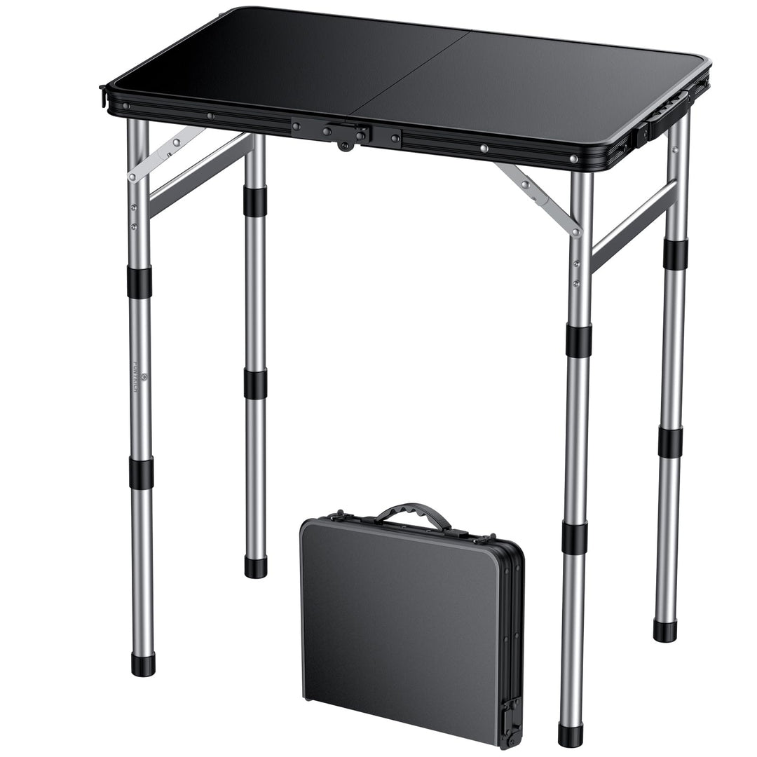 FUNYKICH Campingtisch Klappbar 58x40cm, Höhenverstellbar 26/48/70cm Silber | Wasserdichter Kunststof
