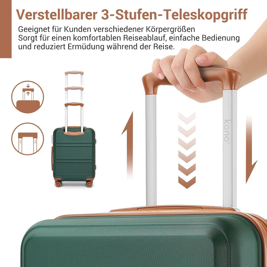 KONO Koffer Trolley Reisekoffer aus ABS+PC – Leichter Hartschalenkoffer mit 4 Zwillingsrollen und TS