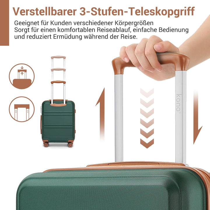 KONO Koffer Trolley Reisekoffer aus ABS+PC – Leichter Hartschalenkoffer mit 4 Zwillingsrollen und TS