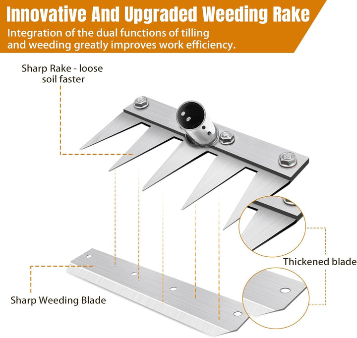 Gartenrechen mit 1,2m Metallgriff, Garden Harke Mehrzweck Garten Unkraut Werkzeug, Unkrauthacke, Tra