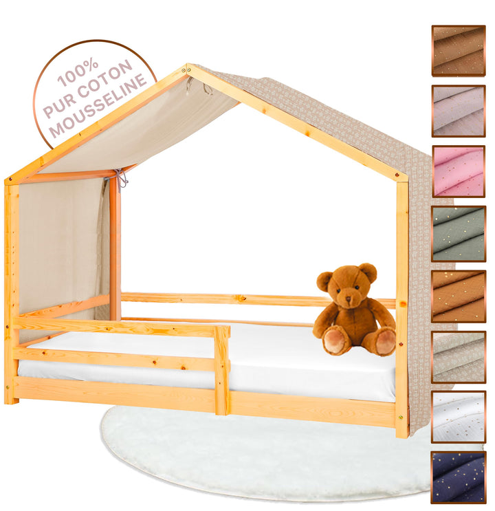 Hausbett Himmel - 100% Baumwolle Betthimmel Hausbett aus Musselin - Bett Vorhang Kinderbett - Himmel