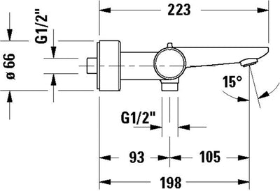 Duravit Wave Wannenarmatur Aufputz für 2 Verbraucher mit Umstellventil, Wannenthermostat mit Keramik