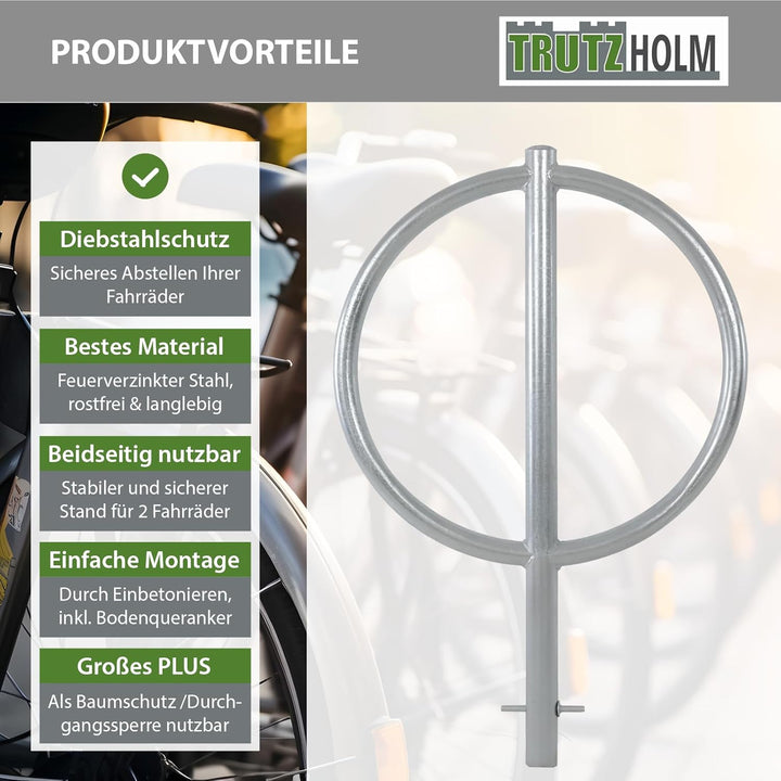 TRUTZHOLM Fahrradanlehnbügel 115 x 76 cm Stahl pulverbeschichtet Ø 60 mm zum Einbetonieren Parker An