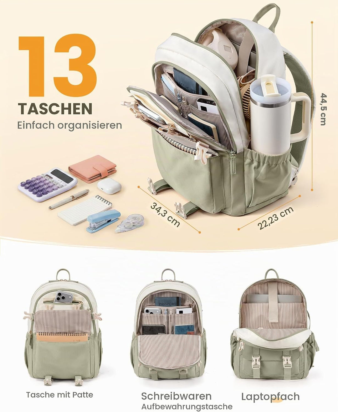 LOVEVOOK Schulrucksack Teenager Mädchen 10-18 Jahre, Rucksack Damen mit Grossem Flaschenfach, Multi-