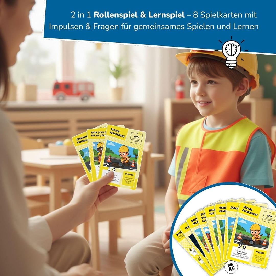 alldoro Rollenspielsets Feuerwehr/Polizei/Bauleiter, Kostüm mit Weste, Kopfbedeckung & Zubehör, inkl