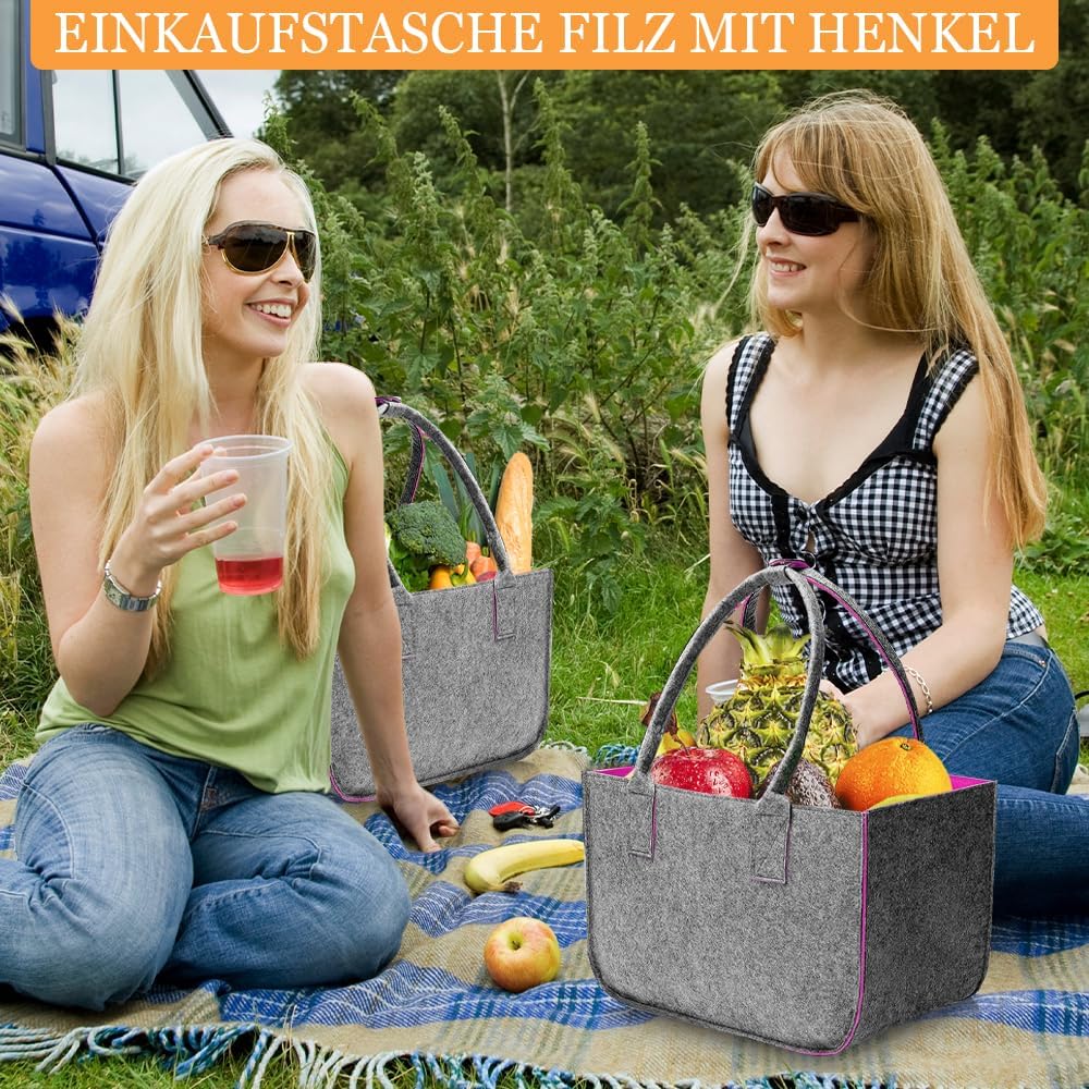 Lighterday 2 Stück 30L Filztasche Gross Einkaufstasche Faltbar,Tote Bag Filztaschen Shopper,Filzkorb
