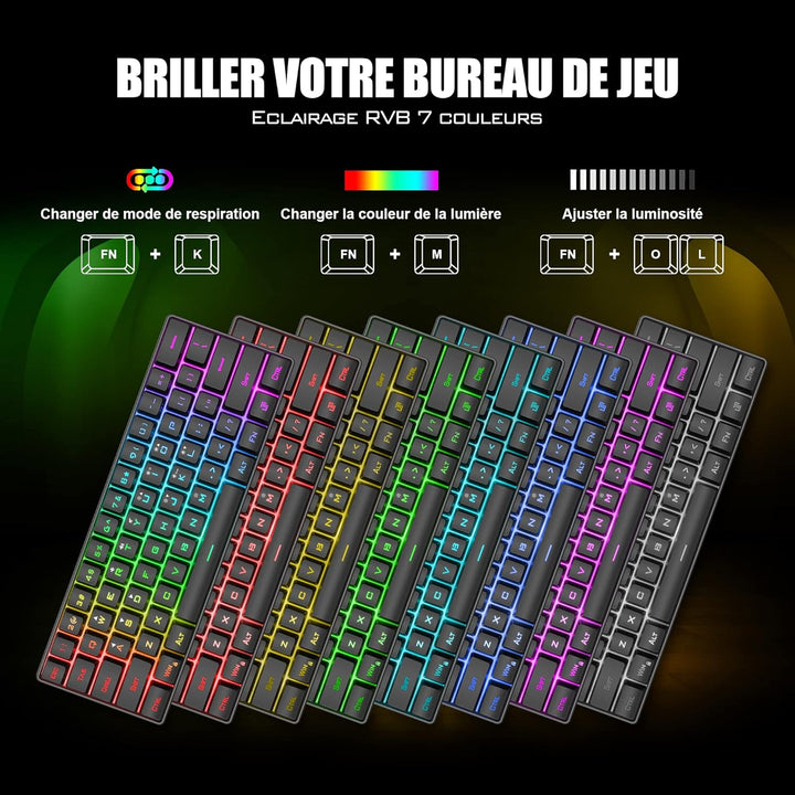 RedThunder 60 % Set mit Tastatur und Maus, 2-in-1, französische AZERTY, Mini-Tastatur, ultra-kompakt