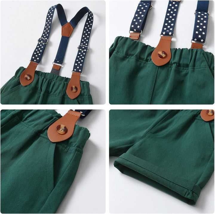 Volunboy Baby Jungen Anzug Set Bekleidung Hemd mit Fliege + Hosenträger Shorts Strampler Anzug 9-12