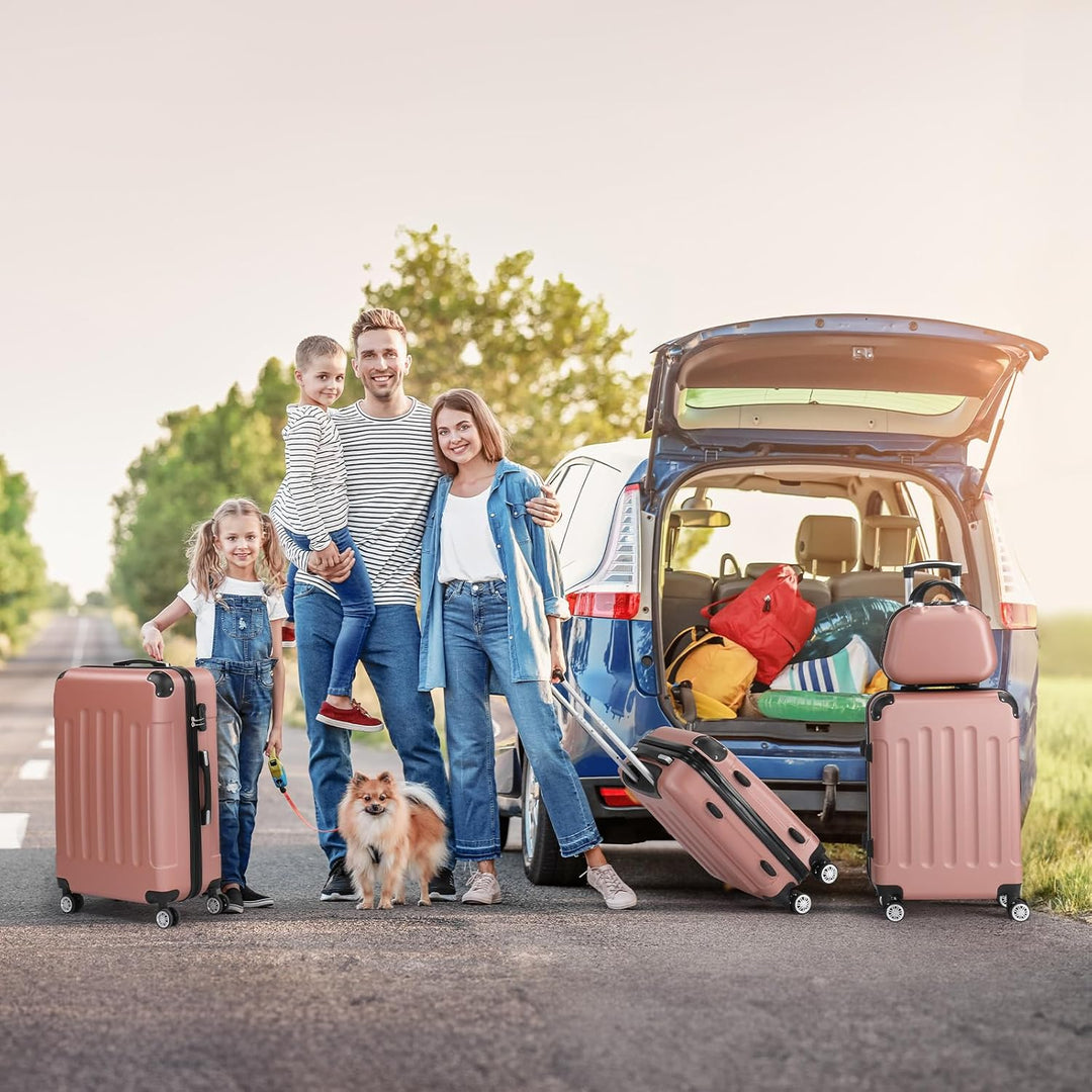 LALAHO Kofferset 4 teilig, Reisekoffer Set mit Kosmetikkoffer, Hartschalen Koffer Set aus ABS, Gepäc