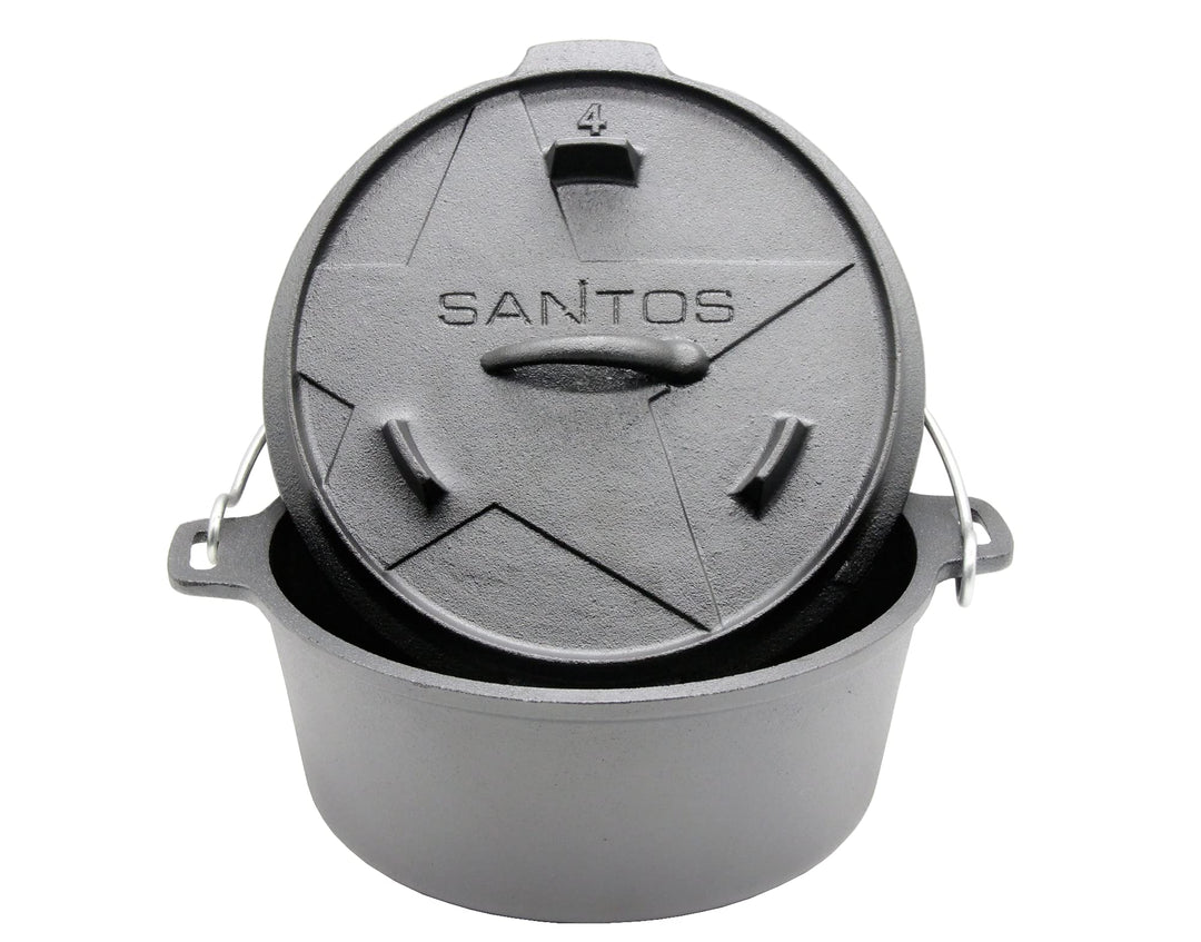 SANTOS Dutch Oven mit Deckel - Schmortopf für Aussenküche - 3,7L/4,5Qt Feuertopf - Gusseisen - ideal