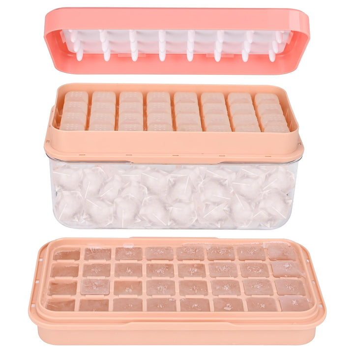Eiswürfelform mit Deckel und Behälter, BPA-freier Eiswürfelbereiter für Gefrierschrank – 64 Würfel s